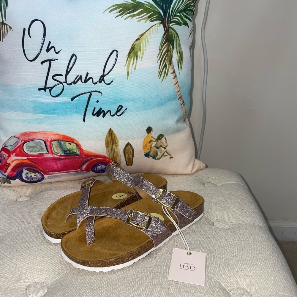 Giulia Palai NWT! Gold Rose Glitter  Sock Leather Sandals Size 3